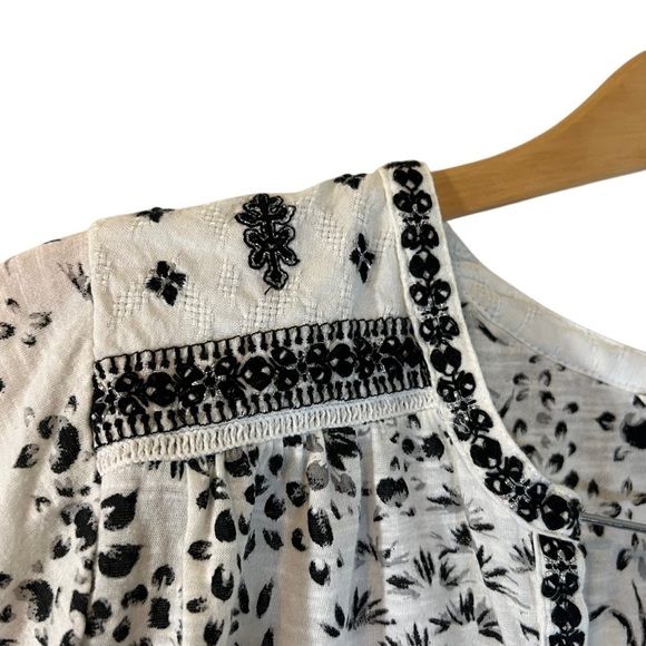 Lucky Brand Floral Blouse Plus 1X White Black Embroidered Boho Patterned Peasant - Picture 5 of 9